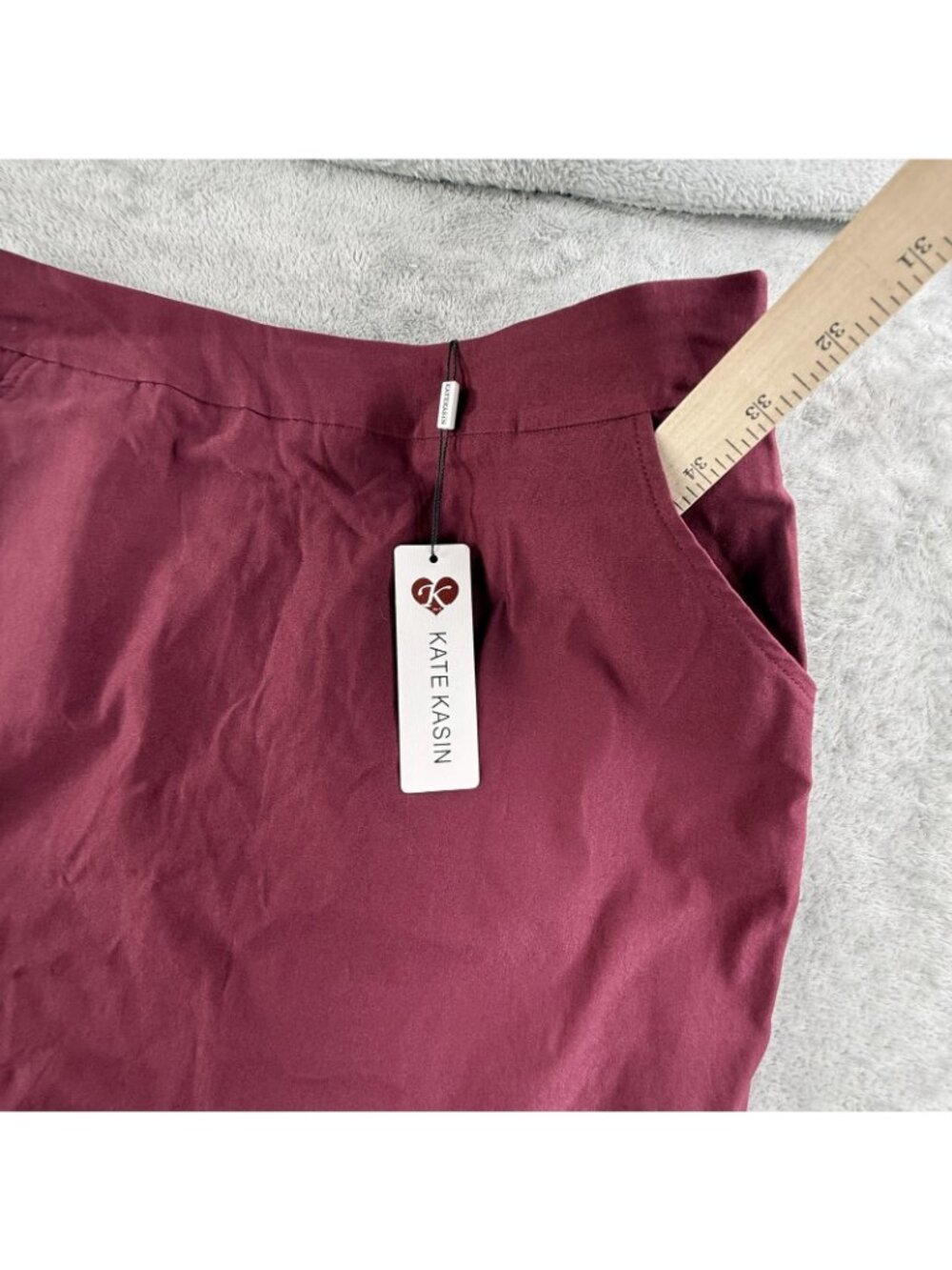 Kate Kasin Skirt Womens Large Red Pencil Stretch Knee Length Pockets Work Office - Picture 7 of 16